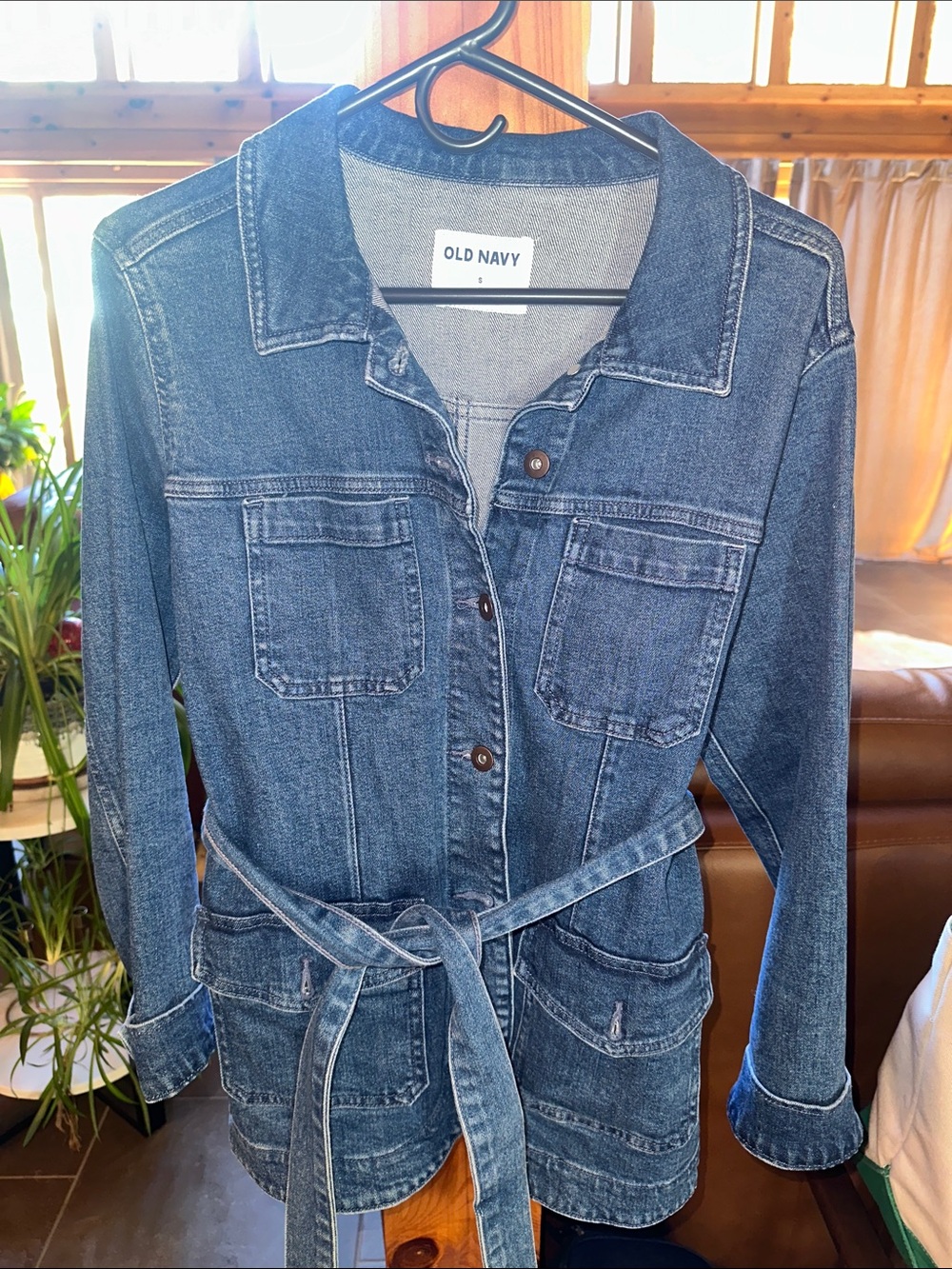 Old Navy Dark Blue Denim Belted Jean Jacket